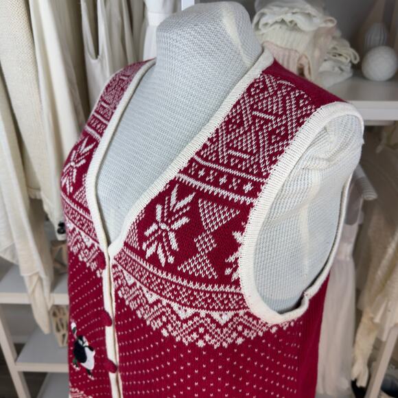 Holiday Editions red & cream festive Holiday vest, cheerful, party, warm #4414 - Picture 3 of 9